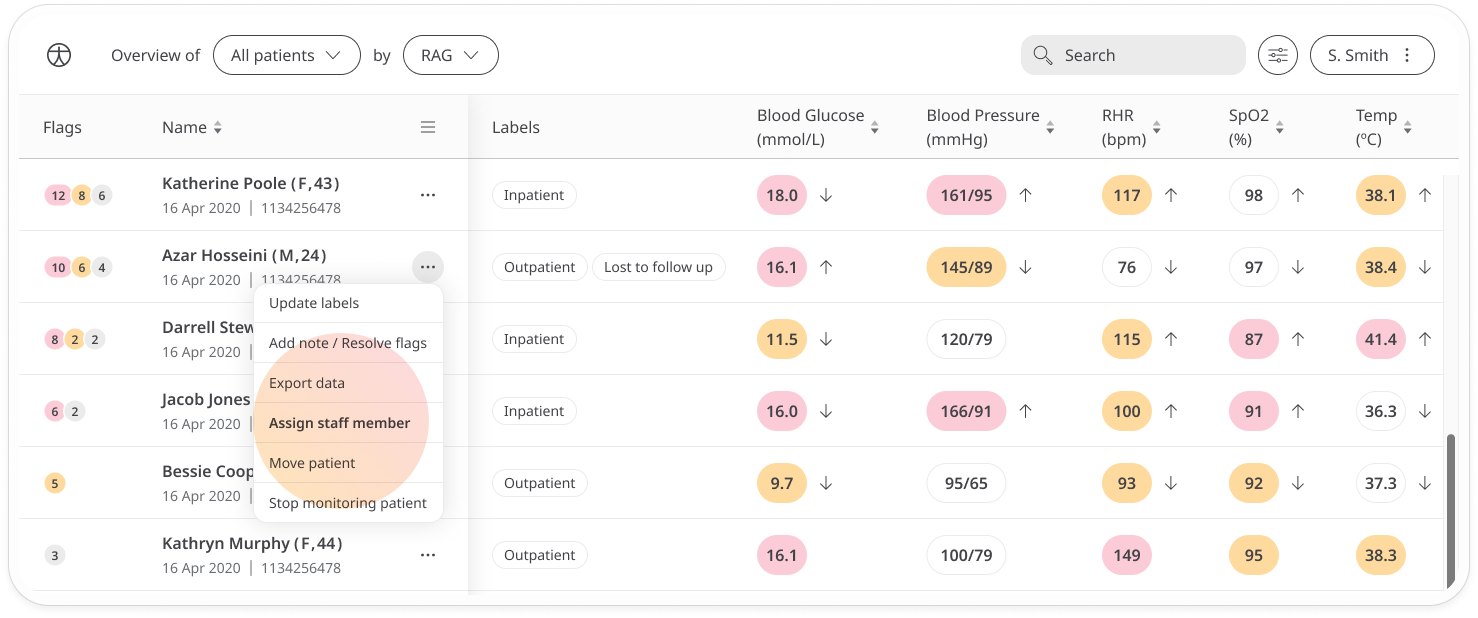 Assign clinician menu